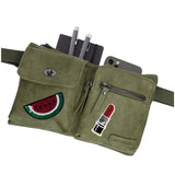 Meloen Water Meloen Strijk Embleem Patch op een groen heuptasje met een lipstick patch