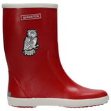 Uil Uilen Strijk Embleem Patch op een rode regenlaars