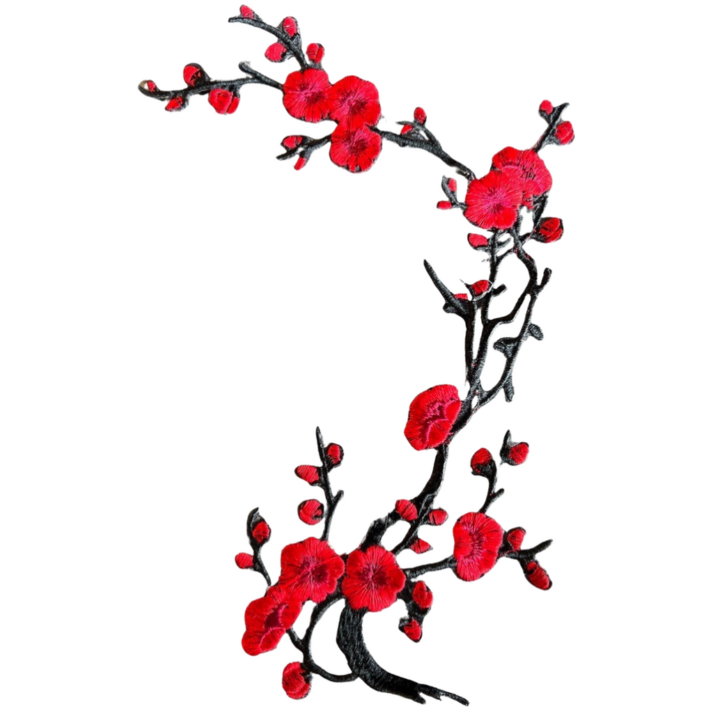 Bloesem Bloemen Tak Strijk Embleem Patch Rood