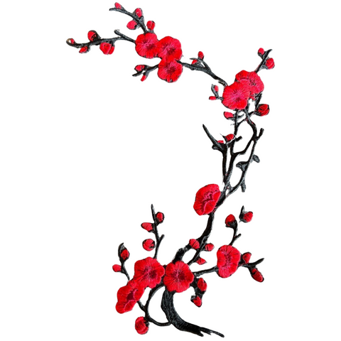 Bloesem Bloemen Tak Strijk Embleem Patch Rood
