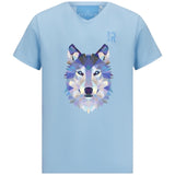 Wolf Artistiek Strijk Applicatie op een lichtblauw t-shirtje