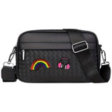 Regenboog Paillette Strijk Embleem Patch samen met een paillette koptelefoon strijk patch op een zwart tasje