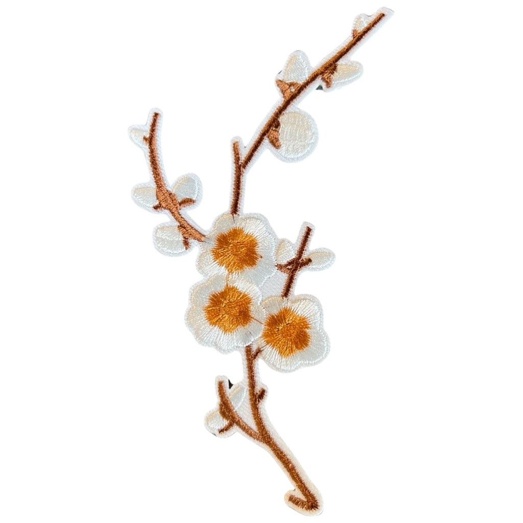 Pruimen Bloesem Bloemen Wit Strijk Embleem Patch Links