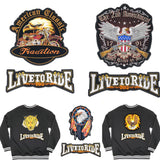 Witte Live To Ride Tekst Biker Strijk Patch gecombineerd met andere strijk patches