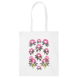 Pioen Rozen Wilde Roos Bloem Full Color Strijk Applicatie op een wit linnen tas