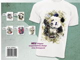 Voorbeeld van een panda applicatie op een wit t-shirt