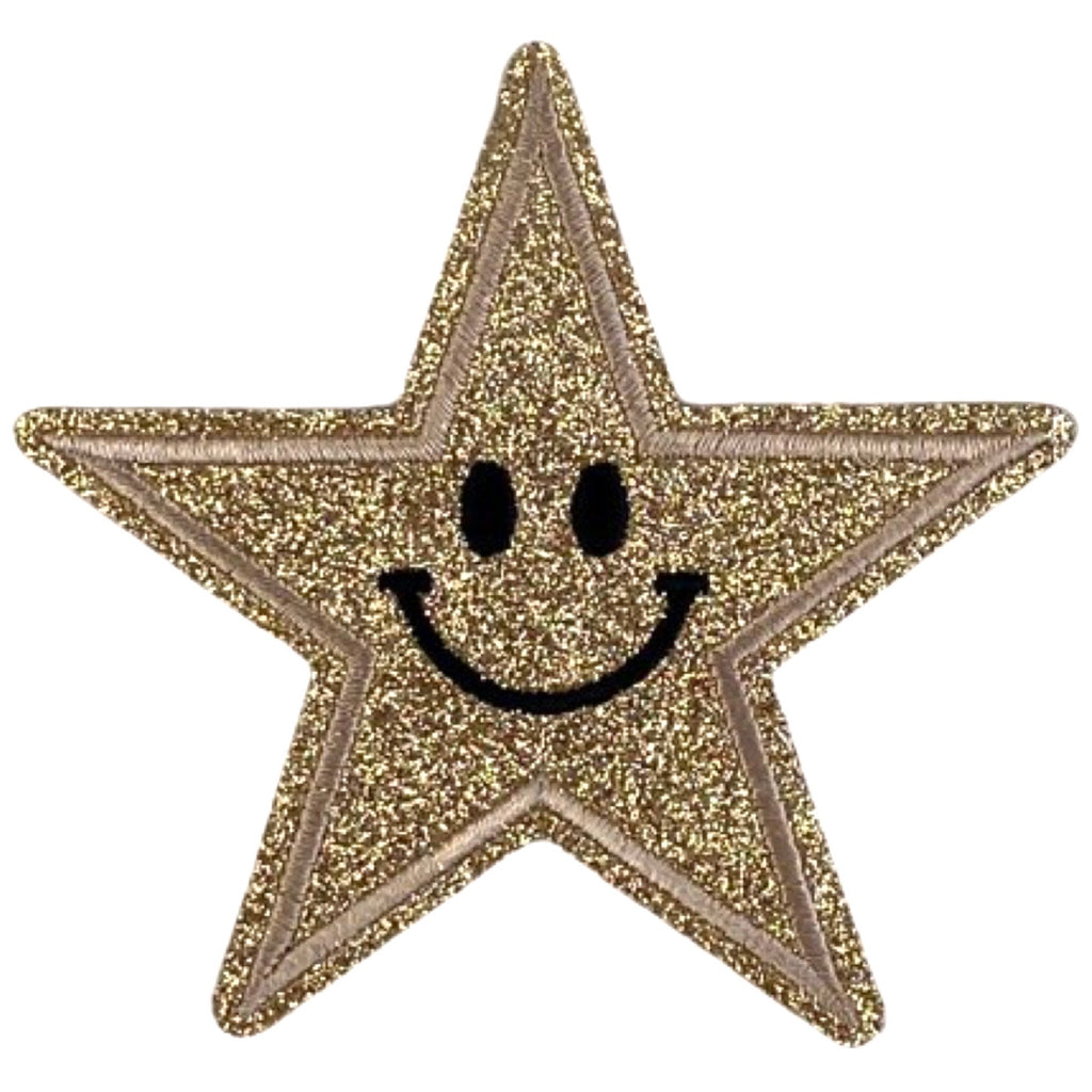 Champagne Goud Kleurige Smiley Glitter Ster Strijk Embleem Patch