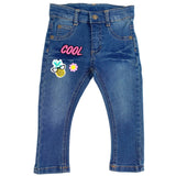 Roze Cool Tekst Strijk Embleem Patch samen met een roze bloemetje en ananas met zonnebril strijk patch op een kleine spijkerbroek