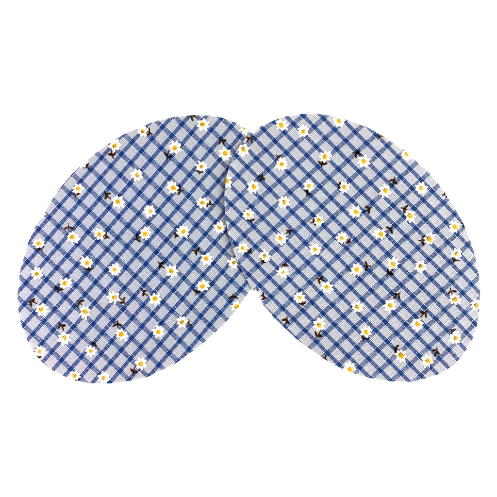 Set Elleboog Knie Strijk Stukken Patches Blauw Geruit Wit Bloemetje