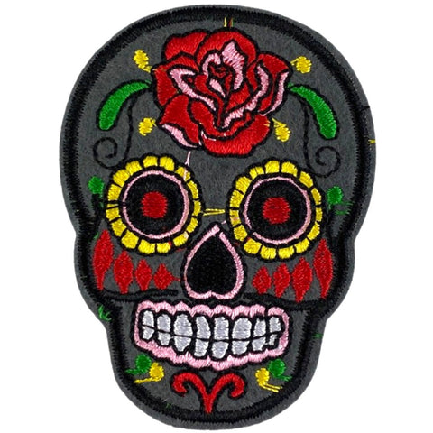 Sugar Skull Doodskop Strijk Embleem Patch Grijs