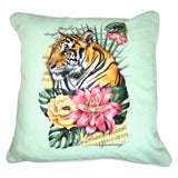 Tijger XXLStrijk Applicatie Tropische op een mint groen kussenhoesje