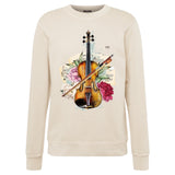 Viool Pioen Rozen Strijk Applicatie op een ecru kleurige sweater
