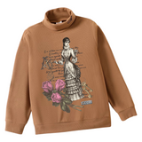 Vintage Lady Strijk Applicatie op een cognac kleurige sweater