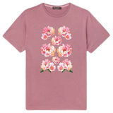 Wilde Roos Anemoon Pioen Bloem Full Color Strijk Applicatie op een oud roze t-shirtje