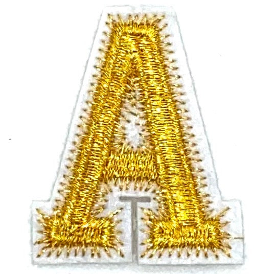 Alfabet Letter Strijk Embleem Patch Goud Wit