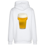 Bier Bierglas Biertje Full Color Strijk Applicatie Large op de rugzijde van een witte hoodie