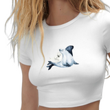 Pinguïn Zeehond Pool Dieren Strijk Applicatie op een wit navelshirt