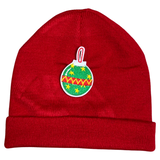 Kerstbal Kerst Versiering Strijk Embleem Patch Groen op een rood wollen muts