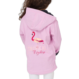 Flamingo Tropical Paradise Strijk Applicatie op de achterzijde van een roze jas