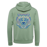 Tijger Strijk Applicatie Uitsnede Geen Achtergrond op de rugzijde van een groene hoodie