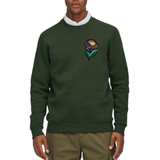 Anemoon Bloem Op Steel Strijk Embleem Patch Roze op een donkergroene sweater