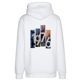 New York 1976 USA Strijk Applicatie op de rugzijde van een witte hoodie