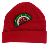 Meloen Water Meloen Strijk Embleem Patch op een rode muts