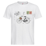Fiets Briefkaart Vintage Strijk Applicatie op een wit t-shirt