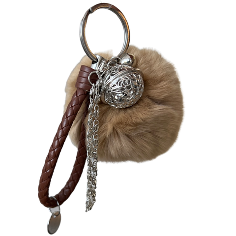 Sleutelhanger Pluche Pom Tas Hanger Beige