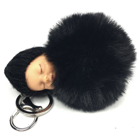 Baby Pompom Sleutelhanger Zwart