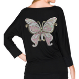 Vlinder XXL Paillette Opnaai Patch Wit Roze Paarlemoer