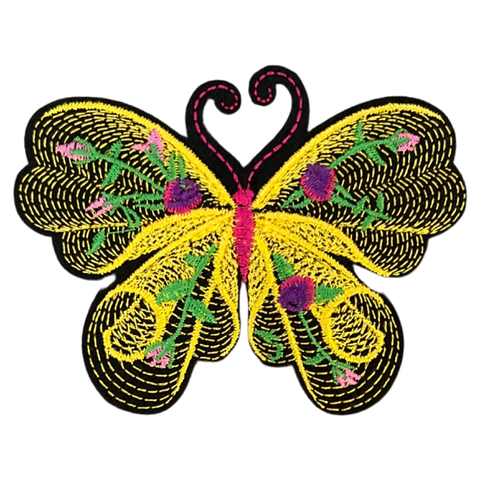 Vlinder Strijk Embleem Patch Artistiek Geel