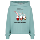 Wijn Glas Wij Gaan Wijnen Full Color Strijk Applicatie Large op een groen blauwe sweater