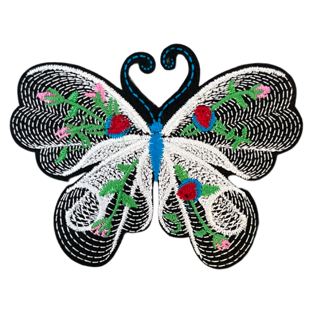 Vlinder Strijk Embleem Patch Artistiek Wit