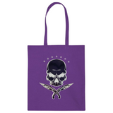 Piraten Doodskop Skull Sabel Strijk Applicatie op een paars linnen tas