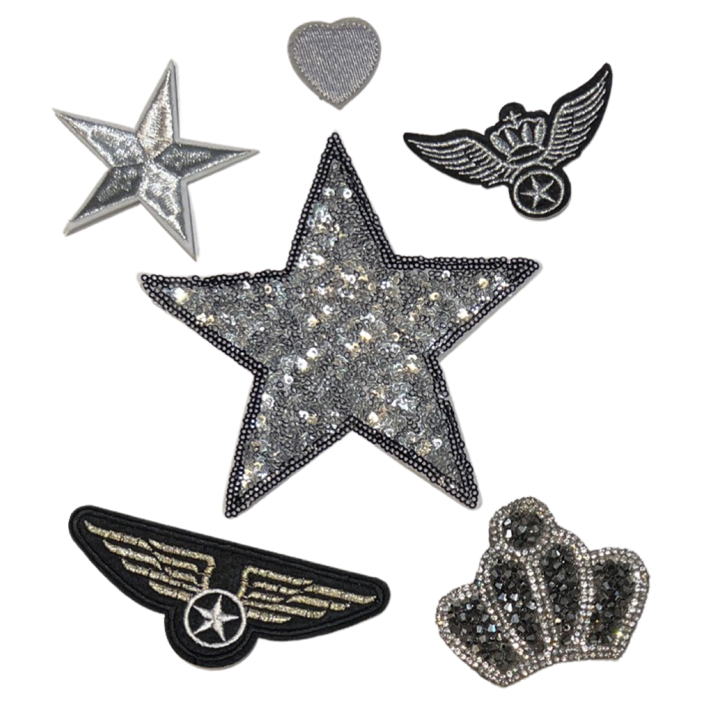 Ster Luchtmacht vleugels Kroon Hart Strijk Embleem Patch Set Zilver