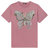 Vlinder XXL Paillette Opnaai Patch Wit Roze Paarlemoer