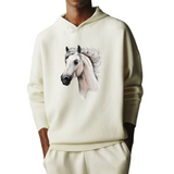 Paard Paarden Pony Strijk Applicatie op een ecru kleurige hoodie