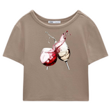Wijn Glas Wijnglas Wijnen Full Color Strijk Applicatie Large op een beige shirtje
