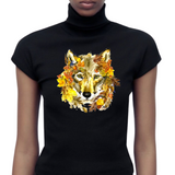 Wolf Herfst Full Color Strijk Applicatie op een zwart truitje
