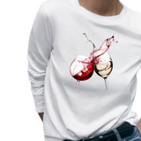 Wijn Glas Wijnglas Wijnen Full Color Strijk Applicatie Large op een witte longsleeve