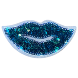 Mond Paillette Strijk Embleem Patch Blauw
