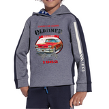 Auto Vintage Red Oldtimer Classic Car Strijk Applicatie op een grijze hoodie