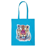 Tijger Full Color Art Strijk Applicatie op een blauw linnen tas