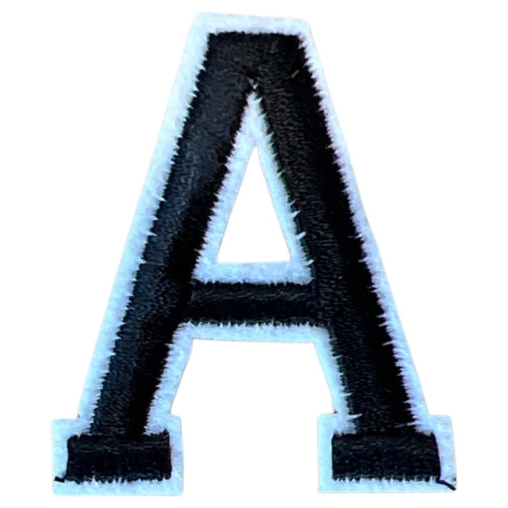 Alfabet Strijk Letter Embleem Patches Zwart Wit Dun Randje