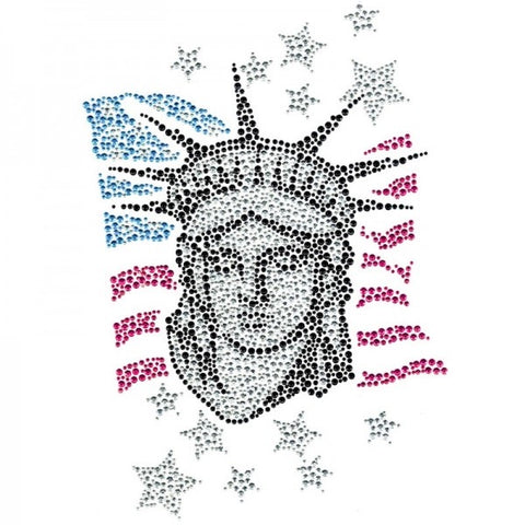 Strass Lady Liberty Sterren XXL Strijk Applicatie op een witte ondergrond