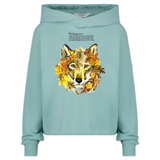 Wolf Herfst Full Color Strijk Applicatie op een groen blauwe sweater