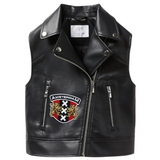 Amsterdam Wapen Schild Strijk Embleem Patch op een kleine lederen bodywarmer