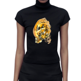 Tijger Sluipende Indische Tijger Strijk Applicatie op een zwart t-shirt