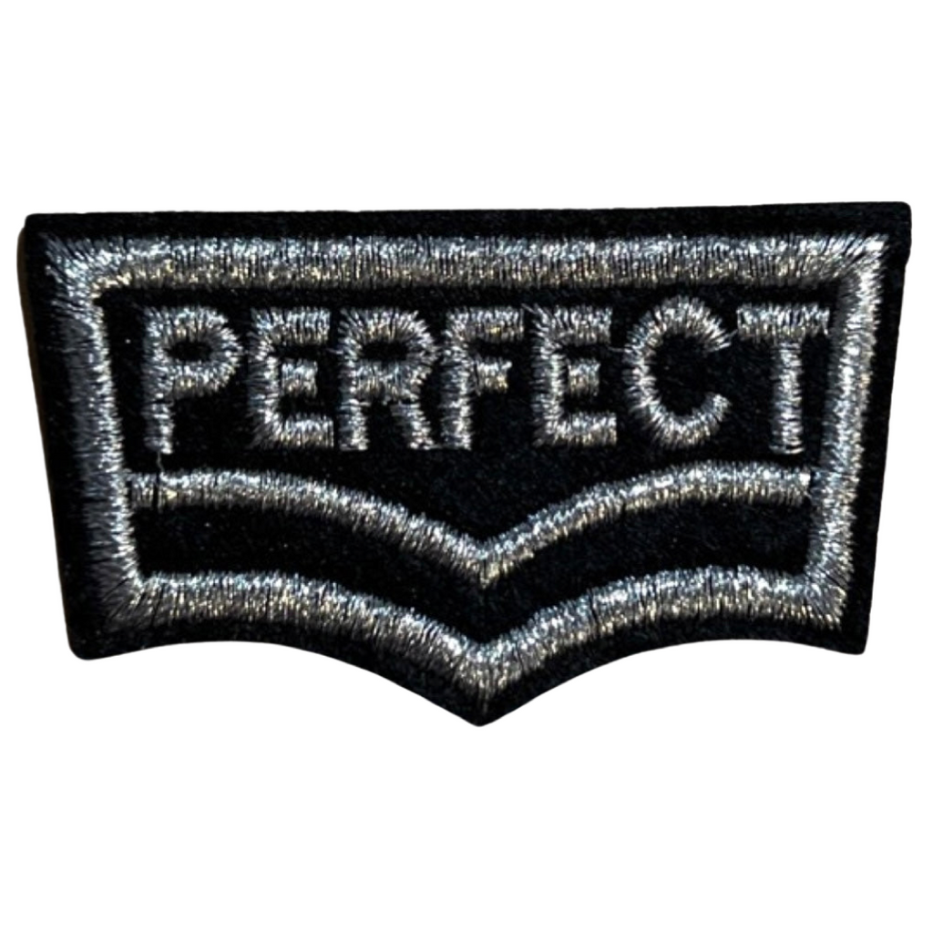 Perfect Tekst Strijk Embleem Patch Zwart Zilver